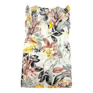 C&C California Size S Linen Tropical Floral Print Sleeveless Dress Beach NEW